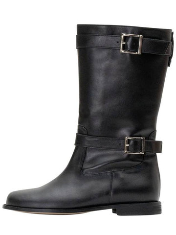 Women's Leather Middle Long Boots HEATHERBLACK - KRISTIN - BALAAN 1