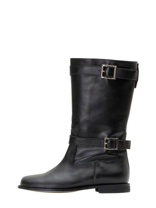Women's Leather Middle Long Boots HEATHERBLACK - KRISTIN - BALAAN 1