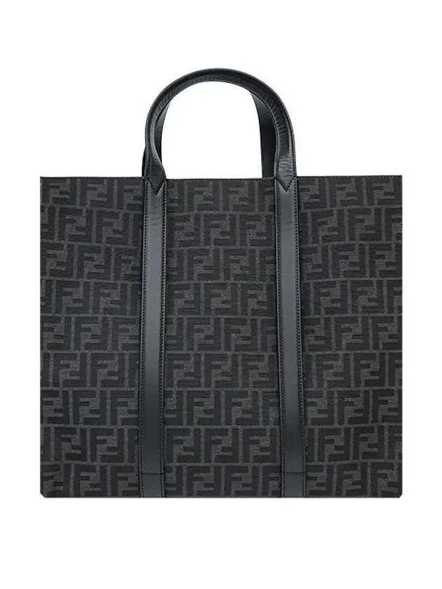FF Jacquard Fabric Shopper Tote Bag Black - FENDI - BALAAN 8