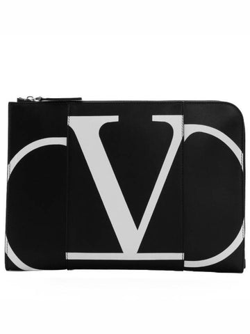 V Logo Clutch Bag Black - VALENTINO - BALAAN 1