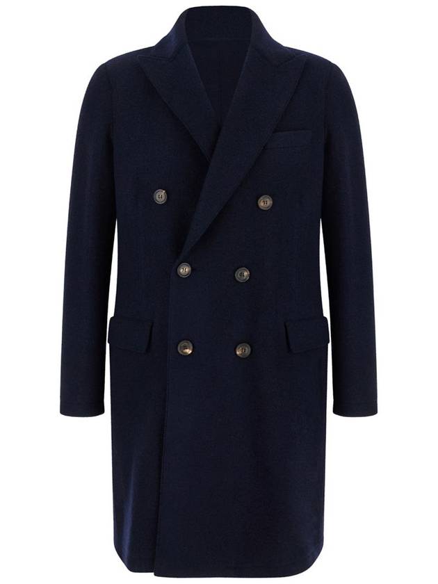 Blue Double-Breasted Coat With Peak Revers In Fabric Man - ELEVENTY MILANO - BALAAN 1