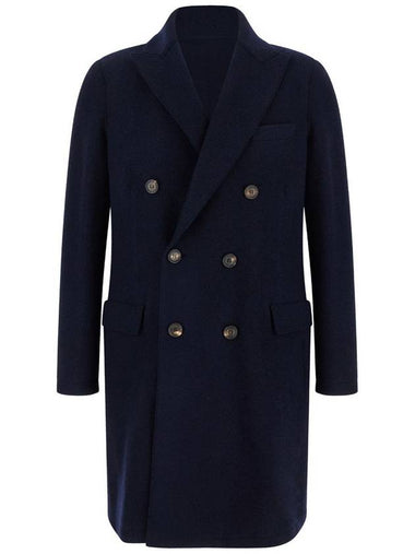 Blue Double-Breasted Coat With Peak Revers In Fabric Man - ELEVENTY MILANO - BALAAN 1