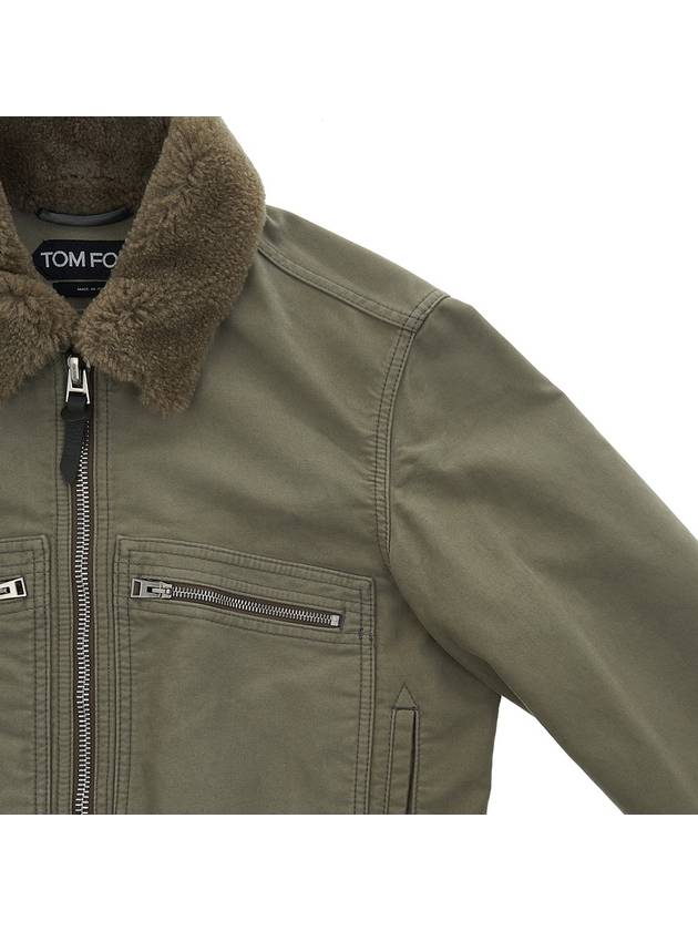 Men's Zipper Pocket Fur Collar Cotton Jacket Khaki - TOM FORD - BALAAN.