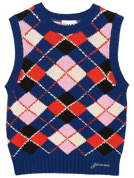 Graphic Cotton Vest Blue - GANNI - BALAAN 2