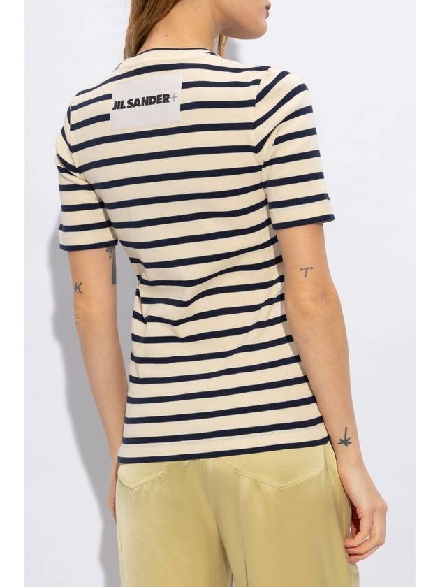 Striped Cotton Short Sleeve T-Shirt Navy Beige - JIL SANDER - BALAAN 5