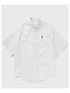 Men's Boxy Fit Embroidered Logo Short Sleeve Shirt White - AMI - BALAAN 2