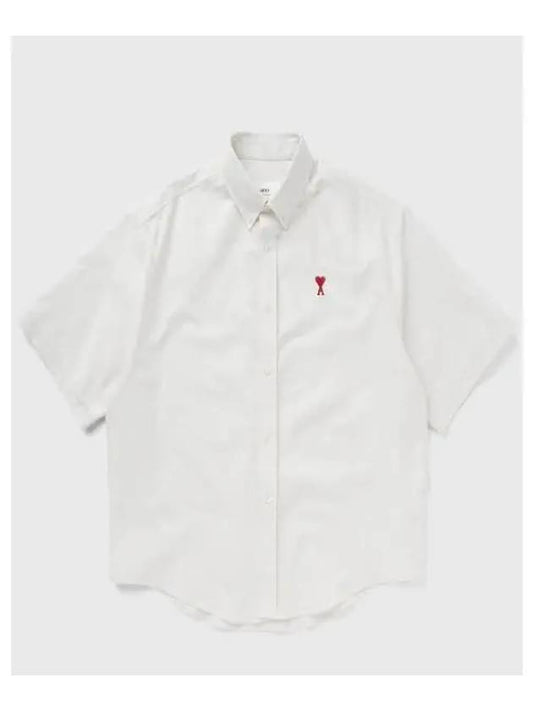 Men's Boxy Fit Embroidered Logo Short Sleeve Shirt White - AMI - BALAAN 2