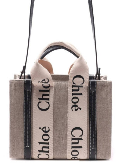 Woody Small Canvas Tote Bag Navy Beige - CHLOE - BALAAN 2