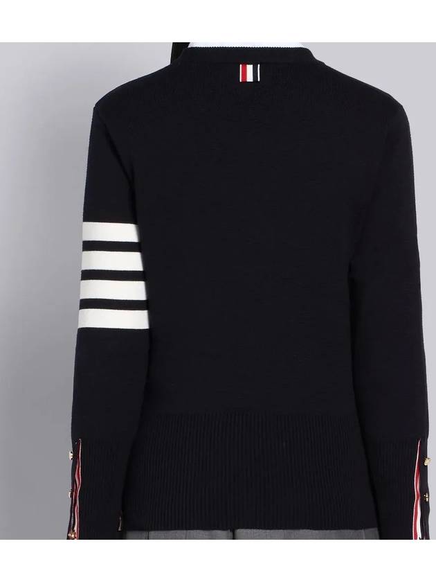 Milano Stitch Crewneck 4-Bar Cotton Crepe Knit Top Navy - THOM BROWNE - BALAAN 3