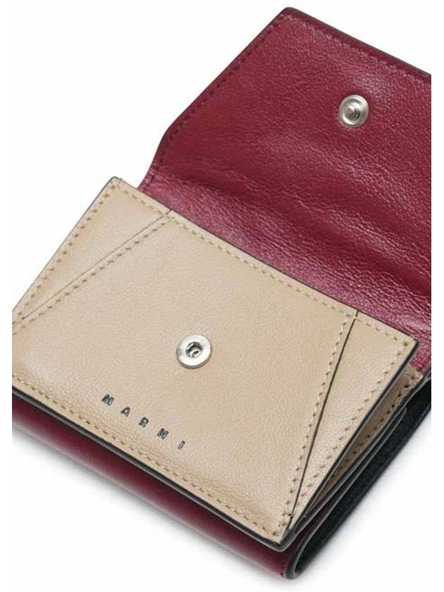 Men's Compact Tri-Fold Leather Half Wallet Wine Dune - MARNI - BALAAN 5