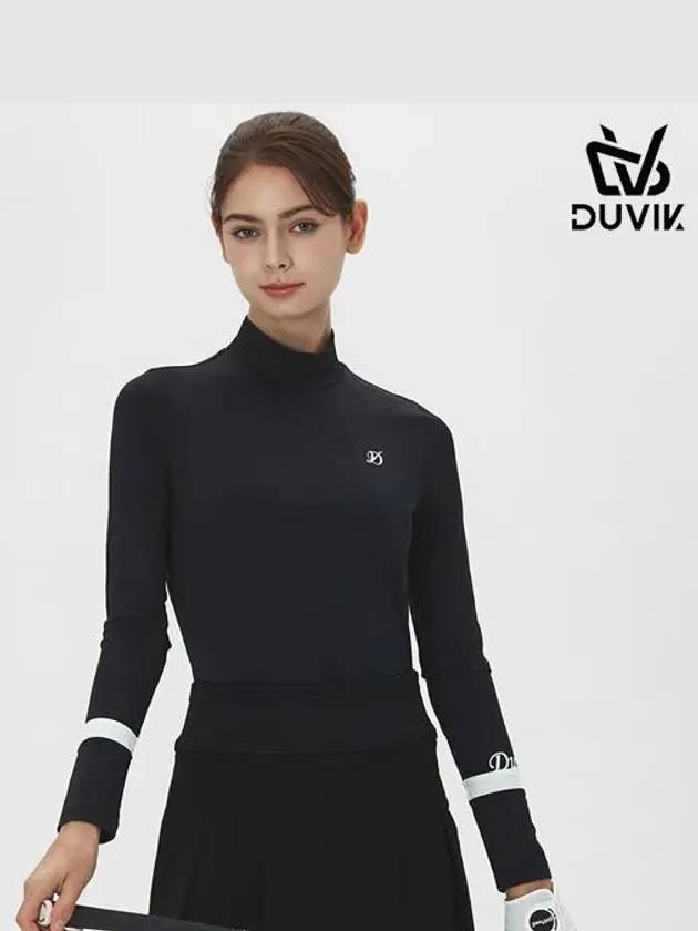 Women s half neck sleeve color combination long sleeved T shirt DE3WTS161BK - DUVIK - BALAAN 4