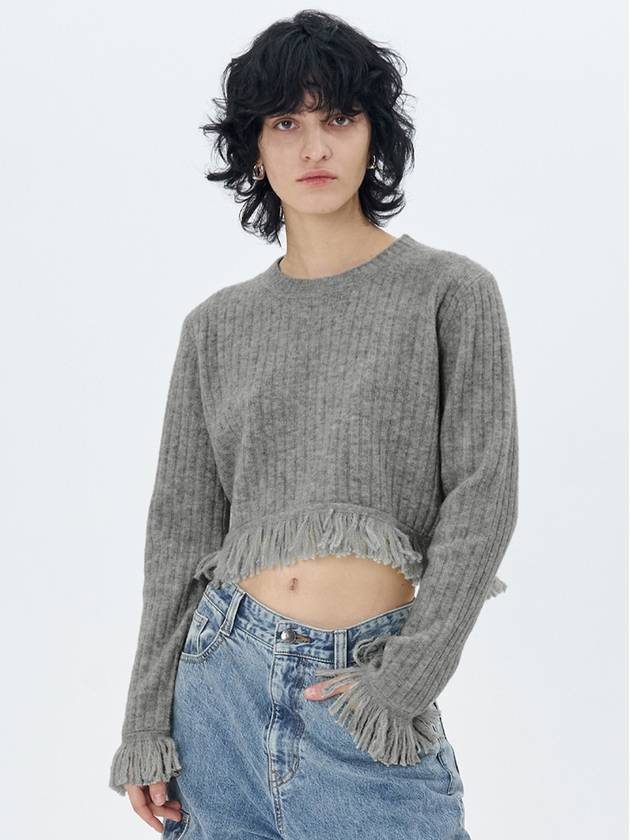 RIBBED KNIT FRINGED PULLOVER MGREY - ETCH - BALAAN 3