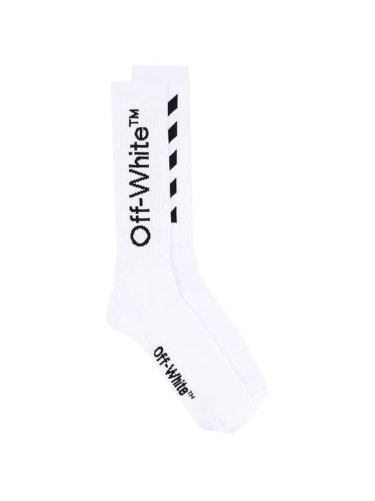 Black Diag Mid Socks White - OFF WHITE - BALAAN.