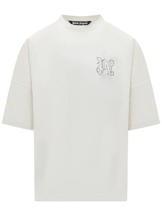 Palm Angels Embroidered Monogram Short Sleeve T Shirt Off White - PALM ANGELS - BALAAN 2