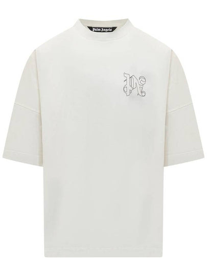 Palm Angels Embroidered Monogram Short Sleeve T Shirt Off White - PALM ANGELS - BALAAN 2