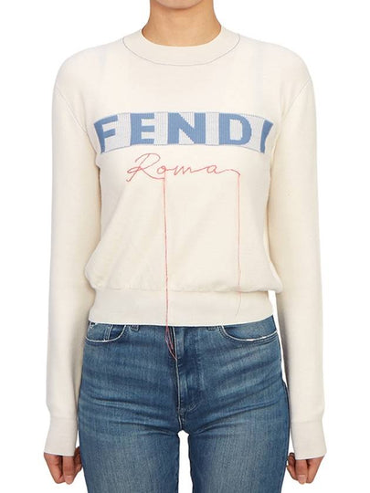 Logo Cashmere Blend Knit Top White - FENDI - BALAAN 2