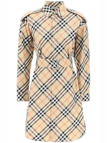 Check Cotton Shirt Midi Dress Beige - BURBERRY - BALAAN 1