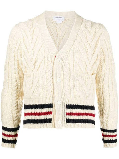 Aran Cable Classic Mohair Cardigan White - THOM BROWNE - BALAAN 1