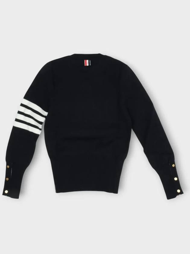 Milano Stitch Crewneck 4-Bar Cotton Crepe Knit Top Navy - THOM BROWNE - BALAAN 4