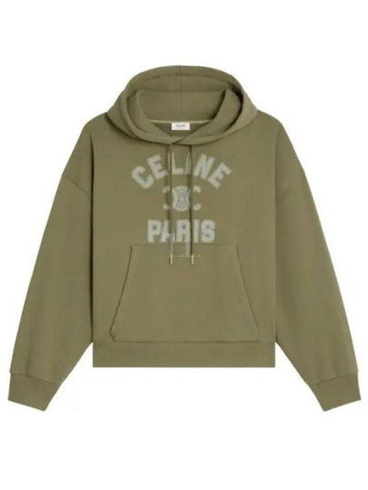 Logo Print Cotton Fleece Loose Hoodie KhakI - CELINE - BALAAN 2