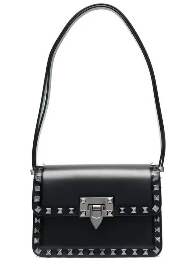 Rockstud Smooth Leather Small Shoulder Bag Black - VALENTINO - BALAAN 3