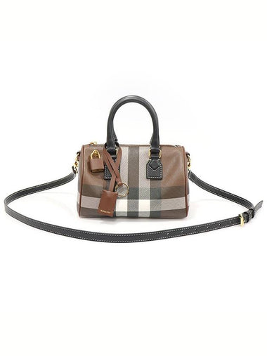 80696631 Dark Birch Brown Checked Canvas Gold Plated Mini Bowling Tote 2WAY - BURBERRY - BALAAN 1