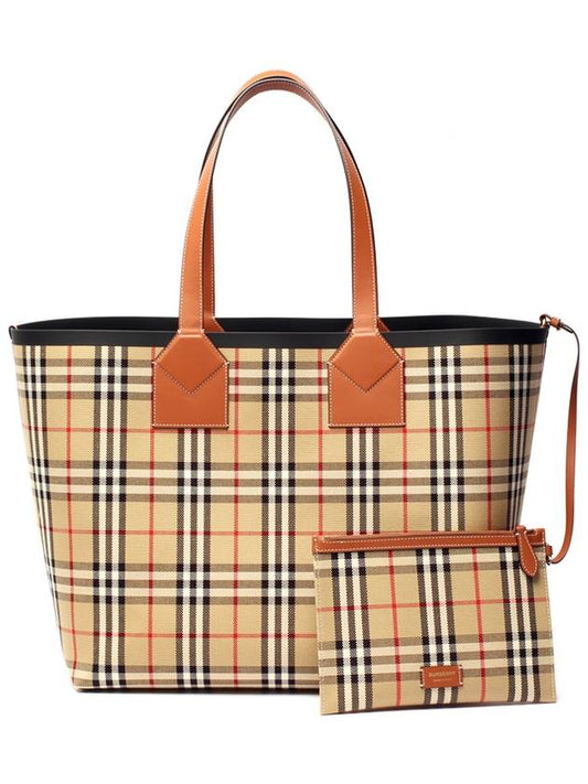 Check Large London Cotton Tote Bag Brown - BURBERRY - BALAAN 2