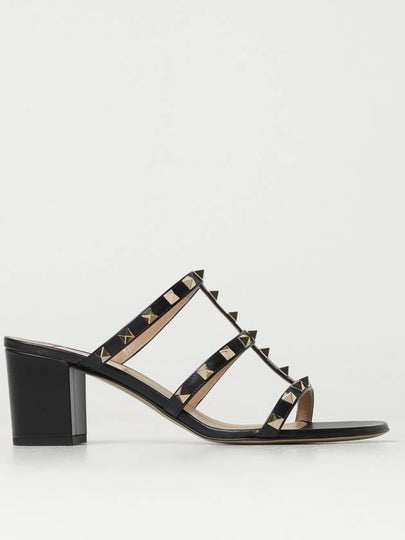 Rock Stud Leather Sandal Heels Black - VALENTINO - BALAAN 2