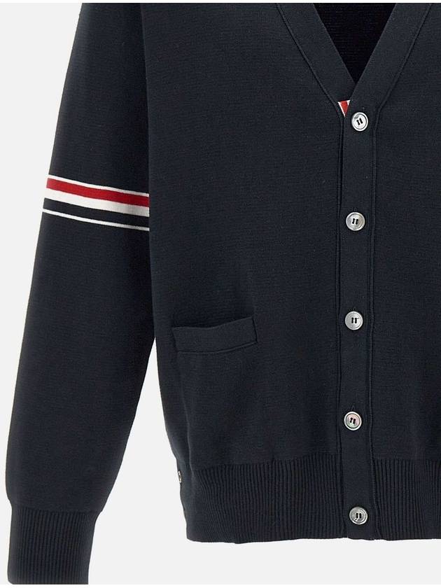 Milano Stitch Sprite Armband Cotton V-neck Cardigan Navy - THOM BROWNE - BALAAN 5