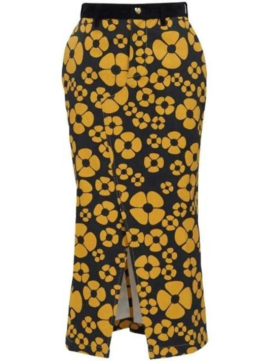 Women's Floral Print Midi H-Line Skirt Yellow - MARNI - BALAAN 1