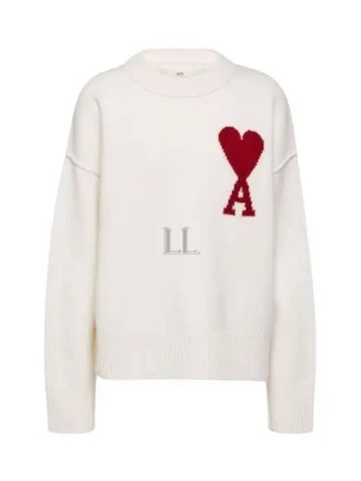 Intarsia Big Heart Logo Wool Knit Top Ivory - AMI - BALAAN 2