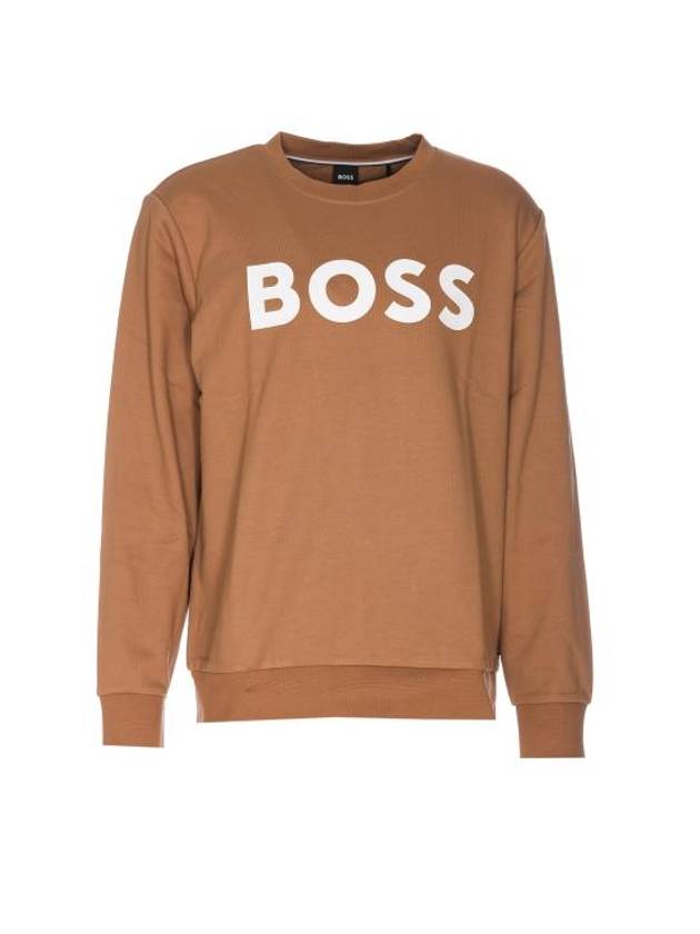 Logo Print Crew Neck Sweatshirt Camel - HUGO BOSS - BALAAN 1