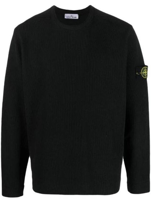 Men's Wappen Patch Crewneck Knit Sweatshirt Black - STONE ISLAND - BALAAN 1