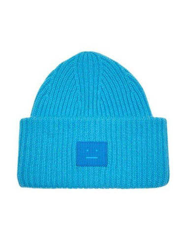 Face Patch Ribbed Wool Beanie Blue - ACNE STUDIOS - BALAAN 1