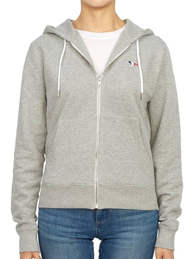 Tricolor Fox Patch Hooded Zip-Up Gray - MAISON KITSUNE - BALAAN.