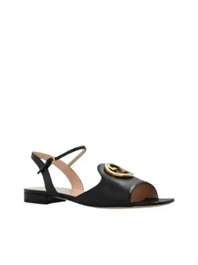 Women's Interlocking G Logo Leather Sandals Black - GUCCI - BALAAN 2