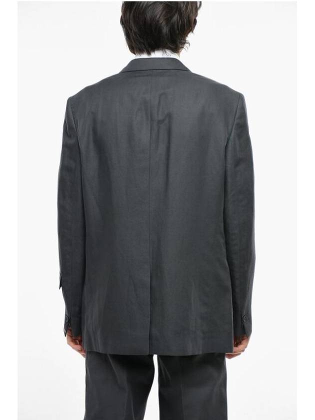 Men's Linen Blend Blazer Jacket Grey - FENDI - BALAAN 3