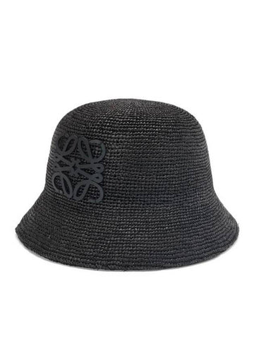 Raffia Calfskin Bucket Hat Black - LOEWE - BALAAN 1