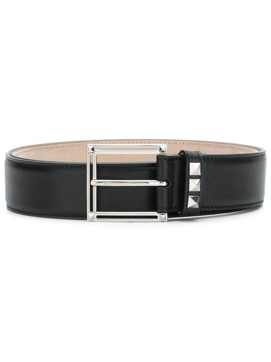 Men's Rockstud Leather Belt Black - VALENTINO - BALAAN.
