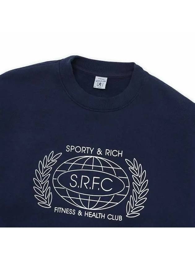 Logo Print Crew Neck Cotton Sweatshirt Navy - SPORTY & RICH - BALAAN 4