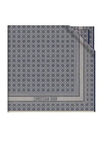 Cannage Denim Wool Silk Cashmere Scarf Grey - DIOR - BALAAN 1