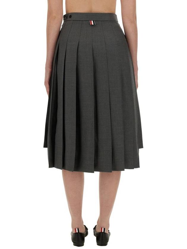 Super 120S Twill Below Knee Pleated Skirt Medium Grey - THOM BROWNE - BALAAN 4