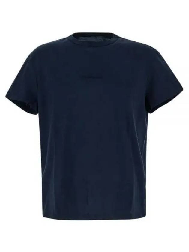 Reverse Embroidered Logo Stitched Cotton Short Sleeve T-Shirt Navy - MAISON MARGIELA - BALAAN 2