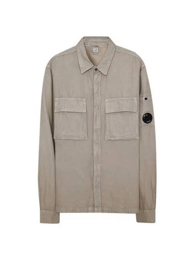 Broken Cotton Linen Lens Button Long-Sleeve Shirt Beige - CP COMPANY - BALAAN 1