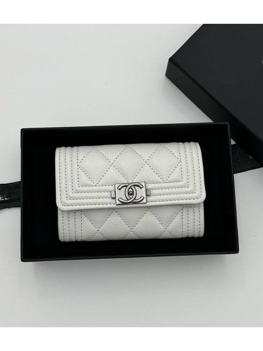 Boy silver logo caviar card wallet white - CHANEL - BALAAN 2