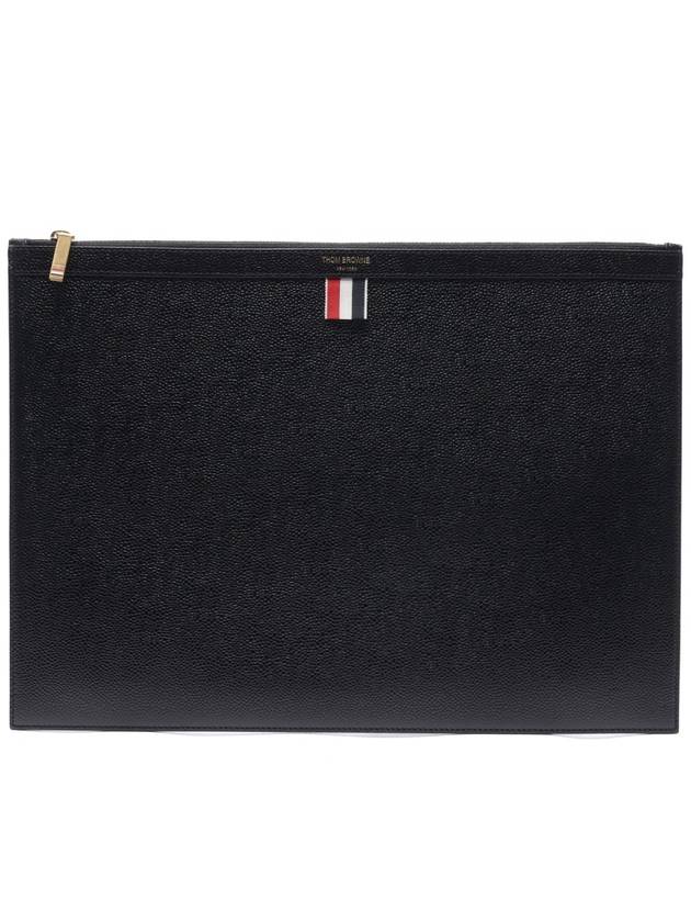 Pebble Grain Leather Large Zipper Laptop Holder Black - THOM BROWNE - BALAAN 3