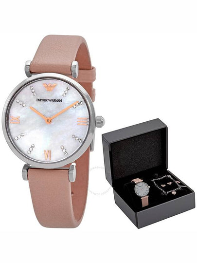 Women’s Gianni Mother Of Pearl Dial Jewelry Leather Watch Set - EMPORIO ARMANI - BALAAN 2