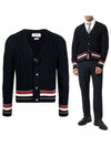 Men's Mix Cable V-Neck Classic Fit Cardigan Navy - THOM BROWNE - BALAAN 2