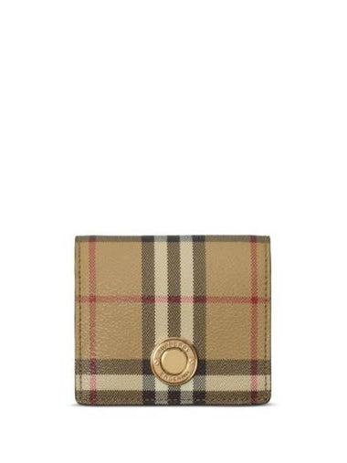 Engraved Logo Check Half Wallet Archive Beige - BURBERRY - BALAAN 1