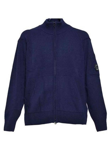 Lambswool GRS Zipped Cardigan Navy - CP COMPANY - BALAAN 1